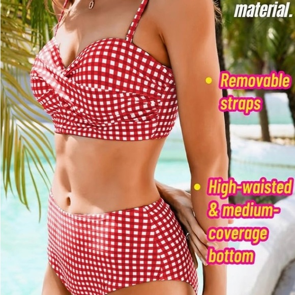 Red And White Gingham Bikini Set High Waisted Swimsuit Bathing Suit Beac… - Picture 4 of 5